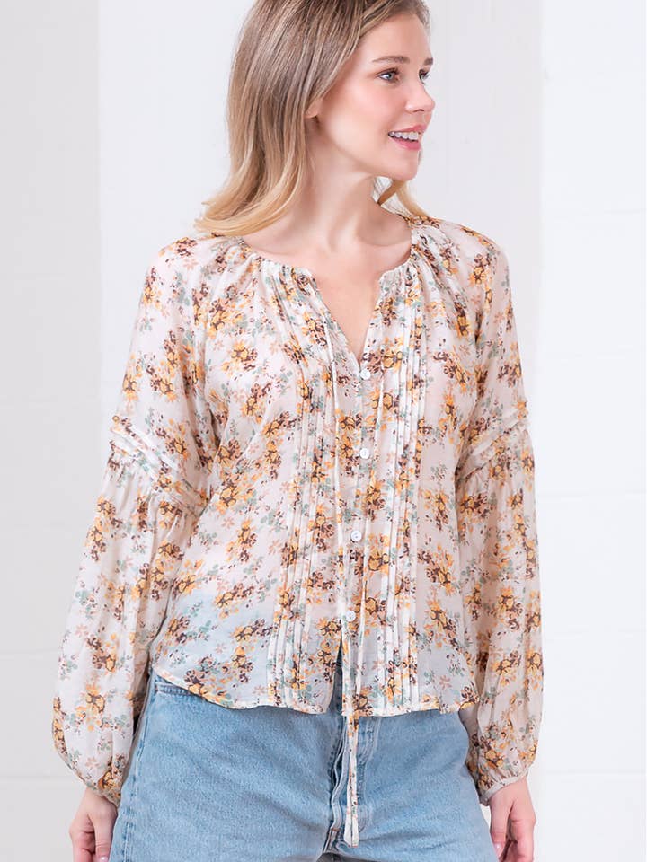 MULTI HT28741T-BUTTON DOWN PINTUCK DETAIL DITSY FLOWER PRINTED for wholesale on Faire3