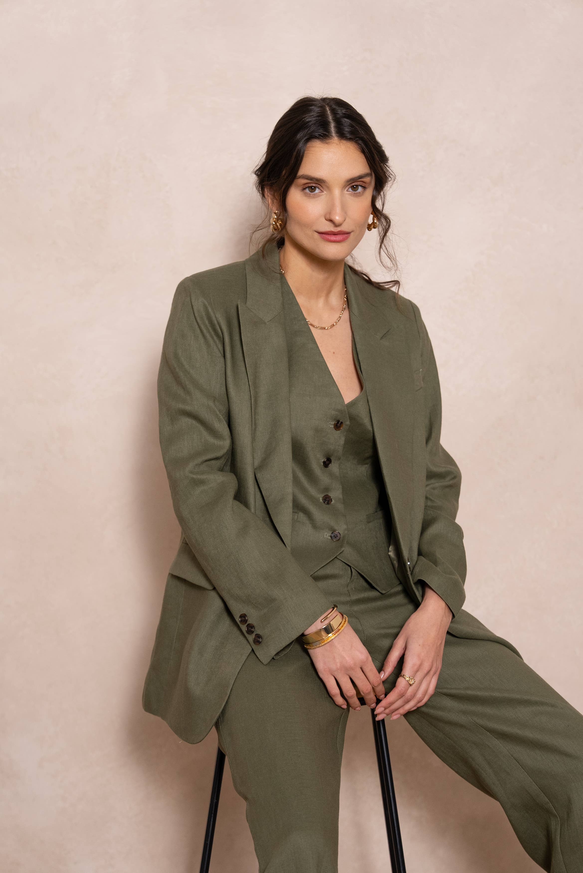 Attentif Paris - Venta al por mayor Blazer - Mujer - [De lino] Chaqueta blazer de corte recto en lino de calidad superior40