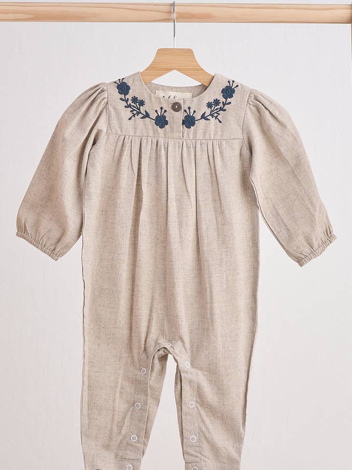 Mom & Co. - Wholesale Jumpsuit - Baby - Grey floral embroidery linen girl romper0