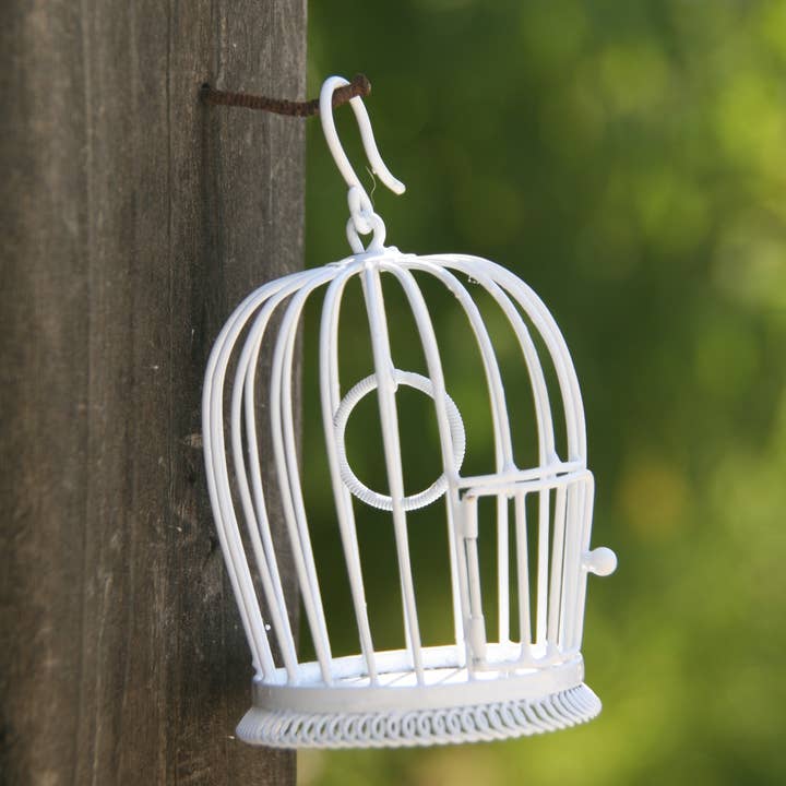 Home Kreation by KK dba Kraft Klub - Wholesale Bird House - HANDMADE WHITE MINI HANGING BIRD CAGE W/DOOR