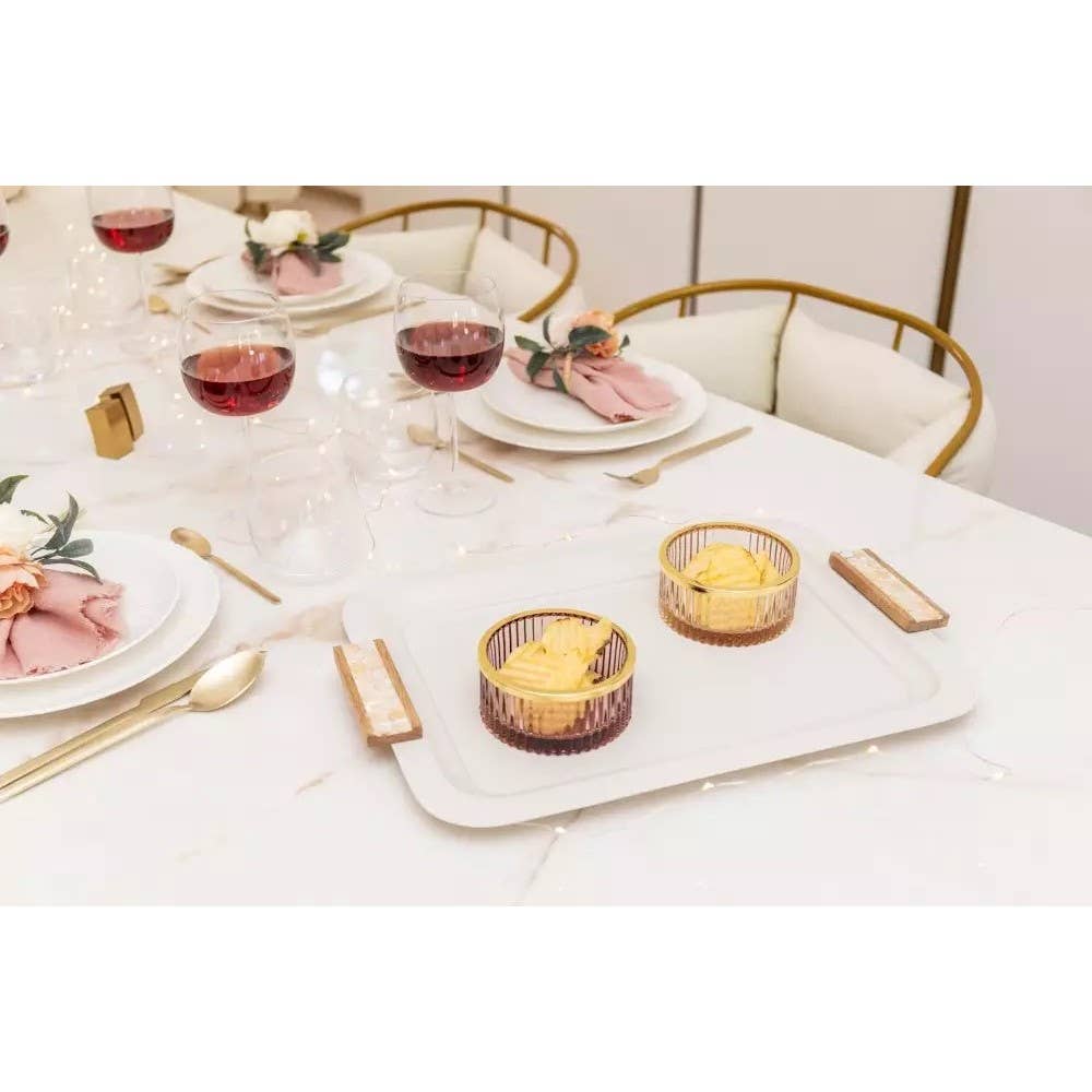 AULICA - Vendita all'ingrosso Vassoi - Vassoio rettangolare bianco con manici in legno 41x31 cm1