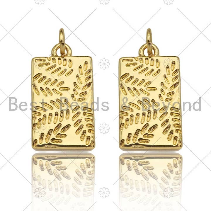 18K Dainty Gold Leaf On Rectangle Shape Pendant/Charm,Gold Medallion Charm, Necklace Bracelet Charm Pendant,11x20mm, Sku#Y403 for wholesale by BestBeads&Beyond
