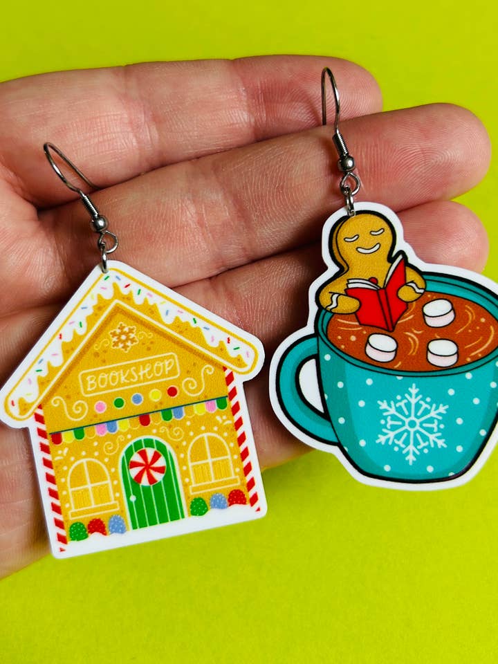 Orecchini a forma di omino di pan di zenzero Orecchini per amanti dei libri Orecchini natalizi per la vendita all'ingrosso da parte di Alien Bratz