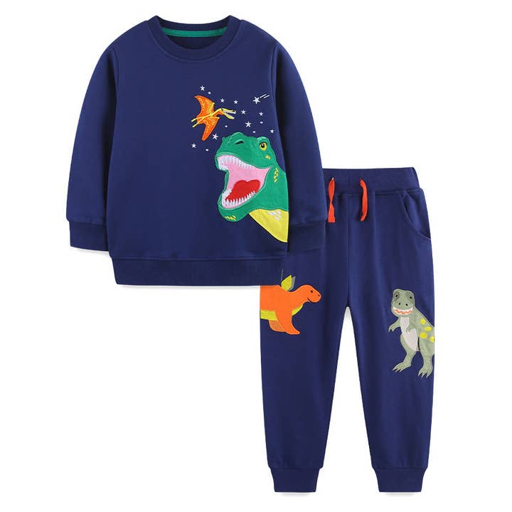 Trendy Dinosaur Embroidered Kids Sweatshirt Set for wholesale by shoplittleswan