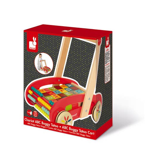 Janod - Wholesale Wood Toy - Kids - Tatoo - Abc Buggy Cart With 30 Blocks