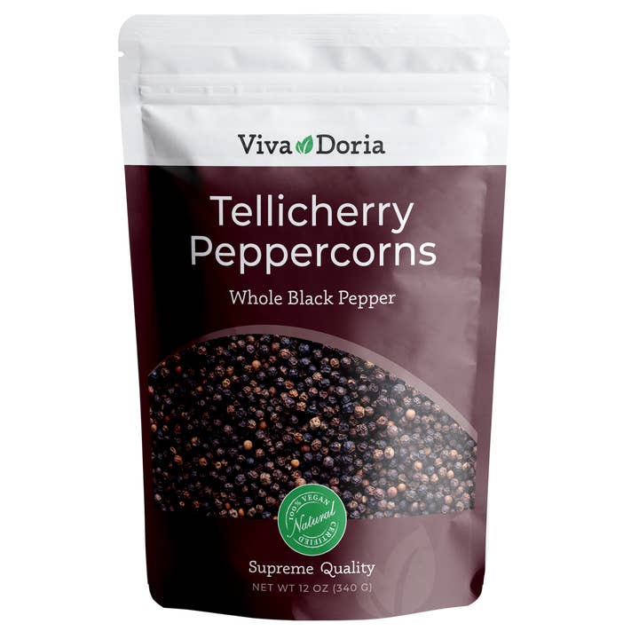 Tellicherry Peppercorn (Whole Black Pepper) 12 oz for wholesale by VIVA DORIA INC.