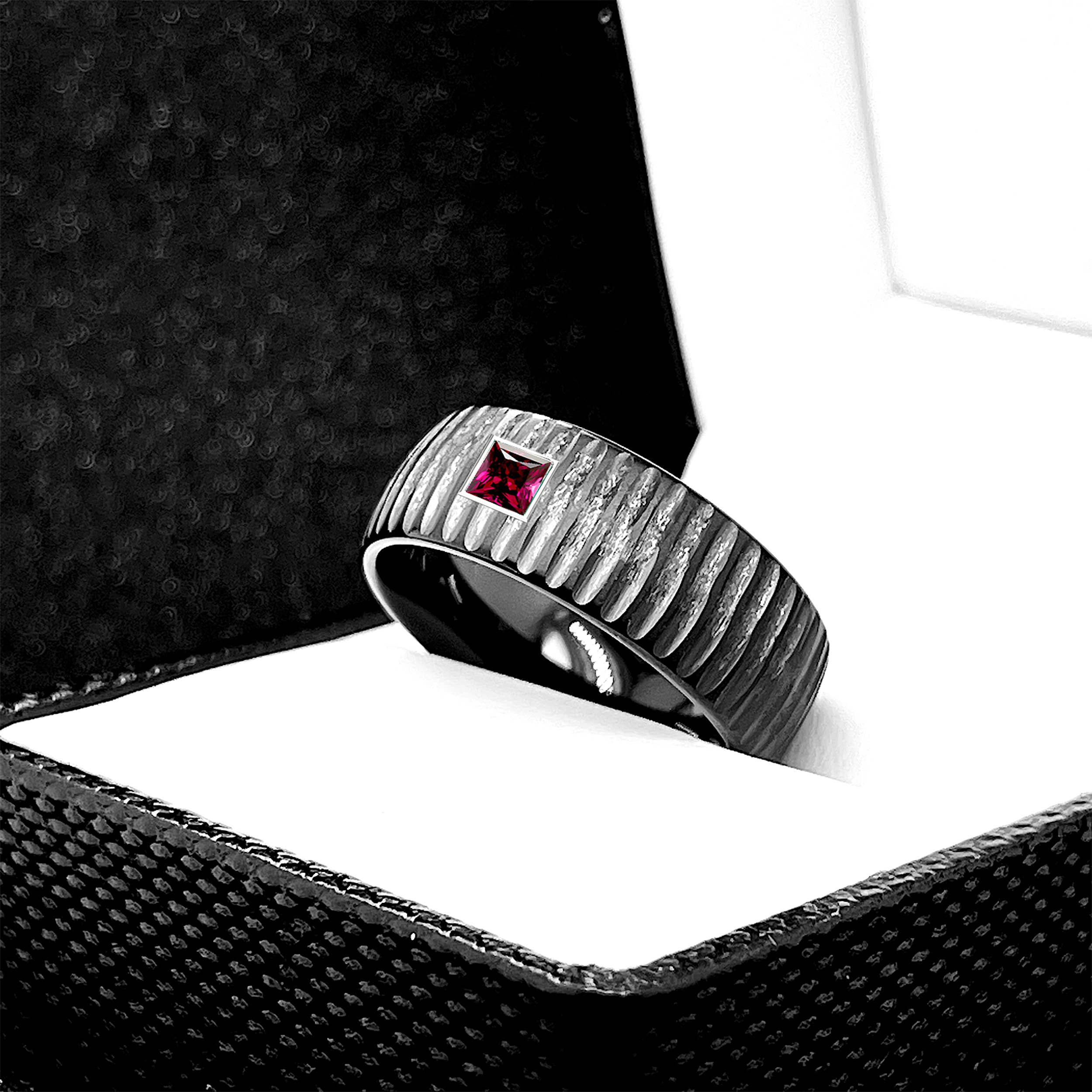 rings paradise – wholesale Jewellery – Men's – Aquamarine Black Hammered Tungsten Mens Wedding Ring7