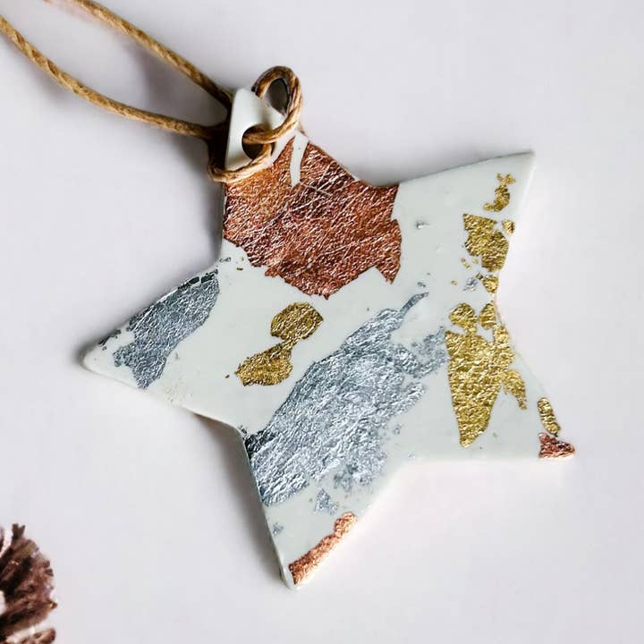 Minimalist Clay Star Christmas Ornaments Handmade Bulk for wholesale by Sassy Sacha Jewelry