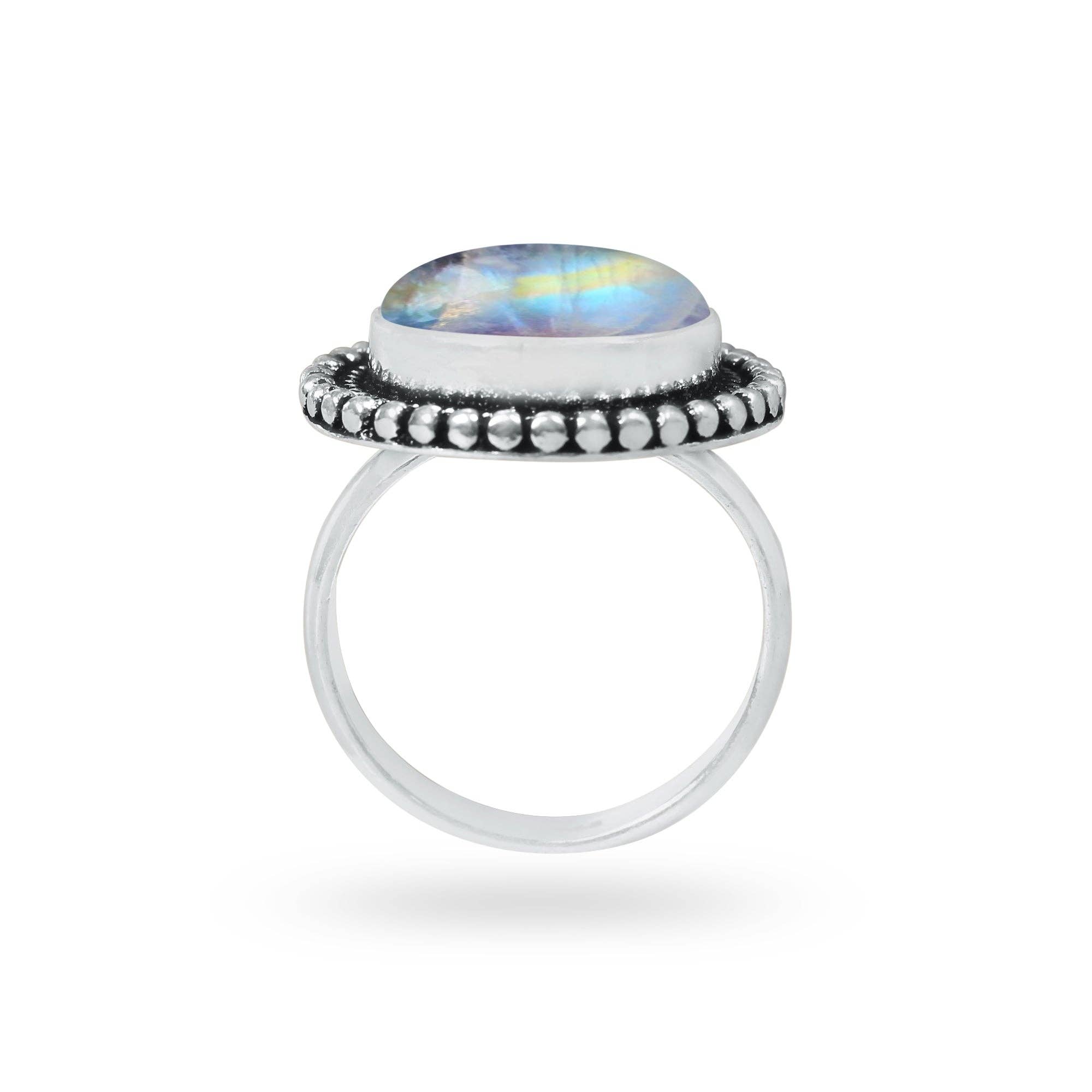 Handmade Jewels - Wholesale Cocktail/Statement Ring - Rainbow Moonstone AAA Rings – Silver-Plated, Handmade, Shimmering Blue (Made to Order)1
