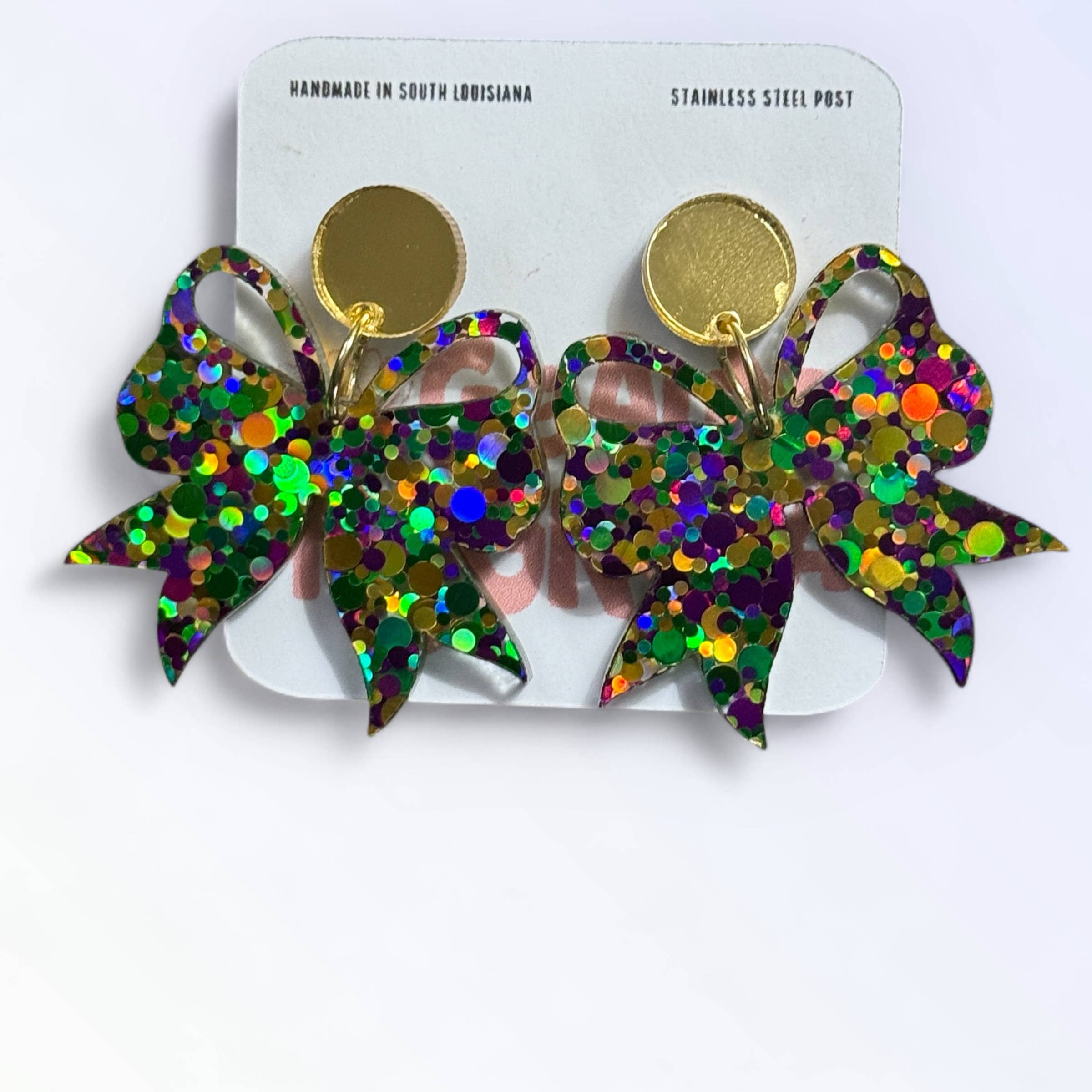 Geaux Magnolia - Venta al por mayor Pendientes colgantes - Pendientes Colgantes con Lazo Coqueta de Mardi Gras3