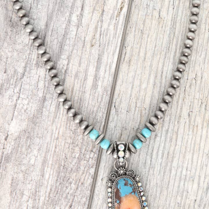 Western Turquoise Navajo Beaded Pendant Necklace for wholesale by SP Sophia Collection