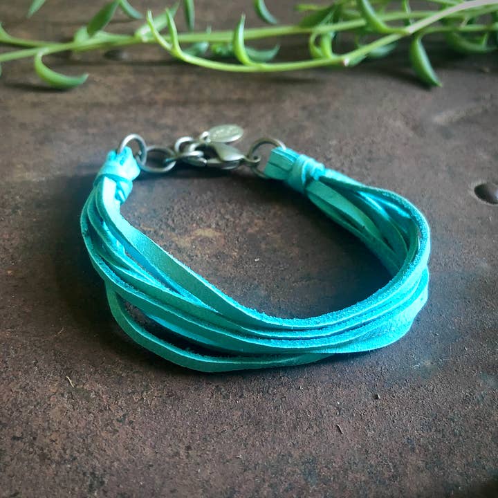 Turkis & Sølv Læder 7-Strand Armbånd - Turkis & Sølv, Boho Western for engroshandel på Faire5