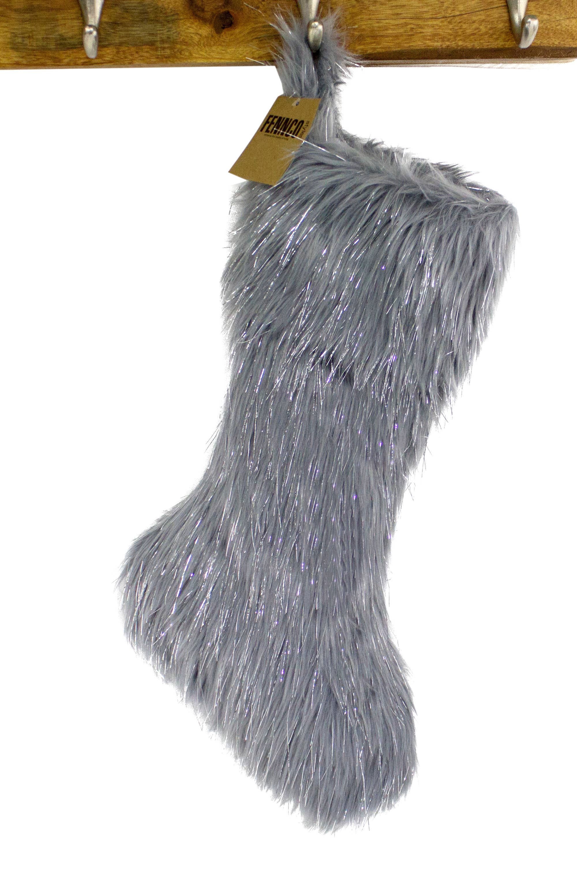 Fennco Styles - Vente Collants festifs - Chaussette de Noël en fausse fourrure et fil lurex argenté0