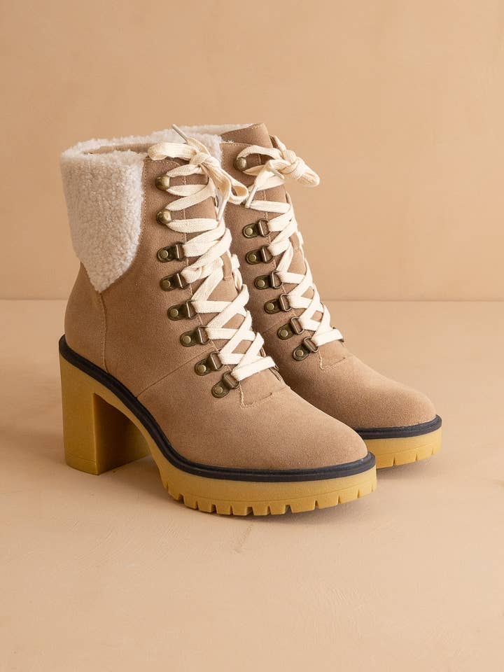 The Madilyn Khaki | Platform Shearling Boots for wholesale on Faire