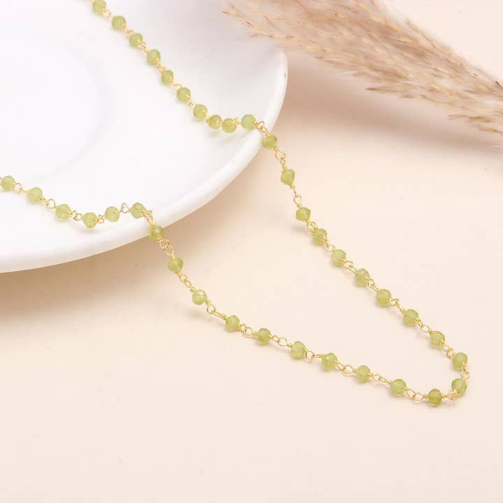 925 Sterling Silver Green Beaded Chain Necklace for wholesale by AG 925 JEWELLERY