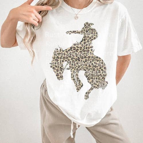 Cheetah bronc tee for wholesale by Rustic Rose Western Boutique