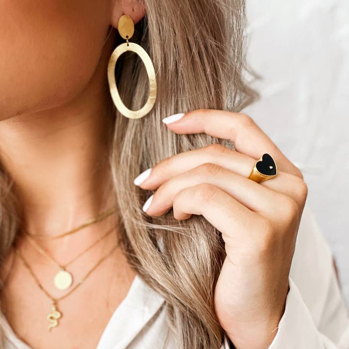 Bazou - Wholesale Dangle Earrings - Statement Earring Large Oval Ring - Gold
