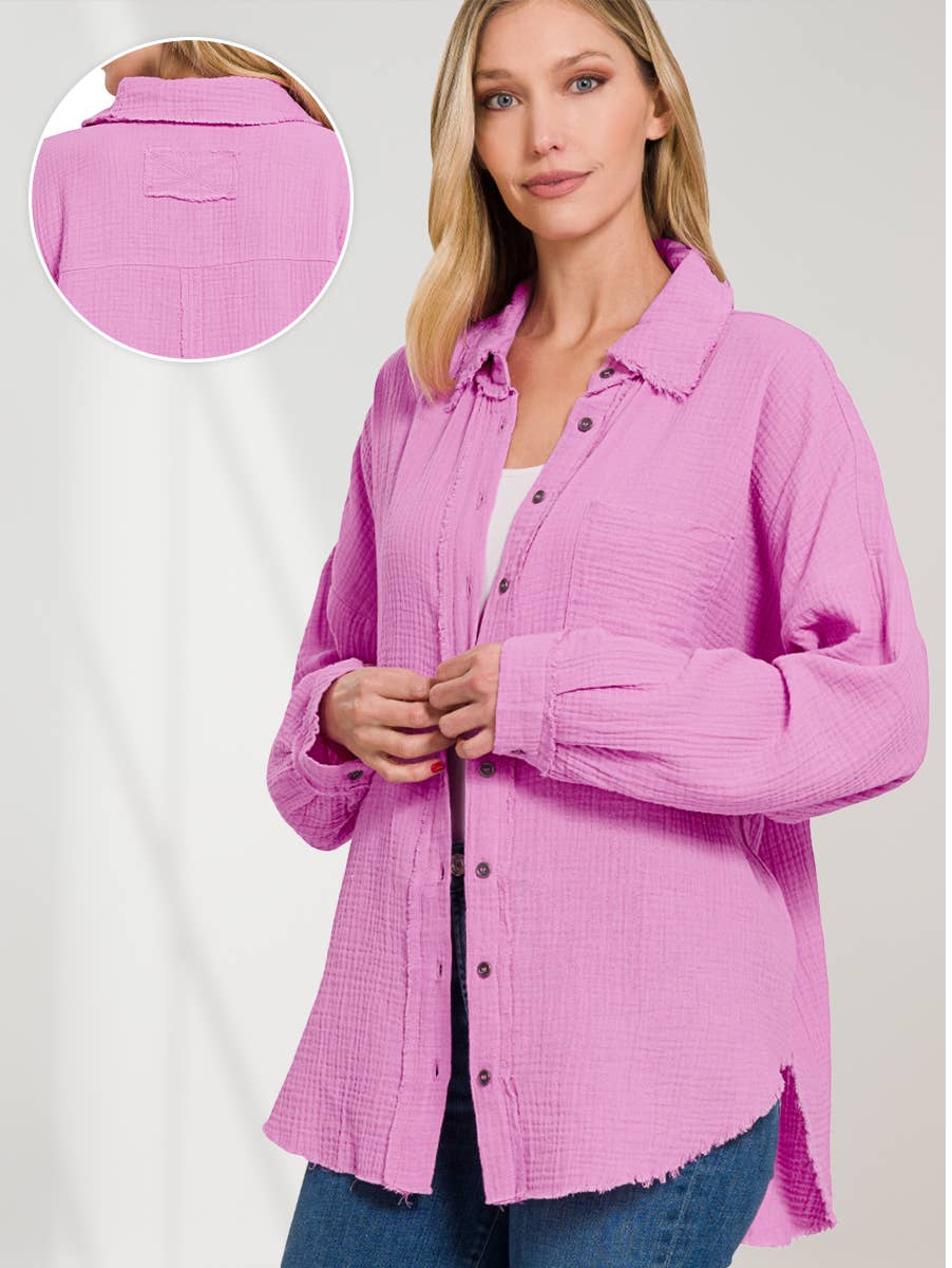 42POPS – Engroshandel Skjorte med buttondown – til kvinder – .OVERSTØRRELSE SKJORTE MED RÅ KANT OG BAGPATCH1