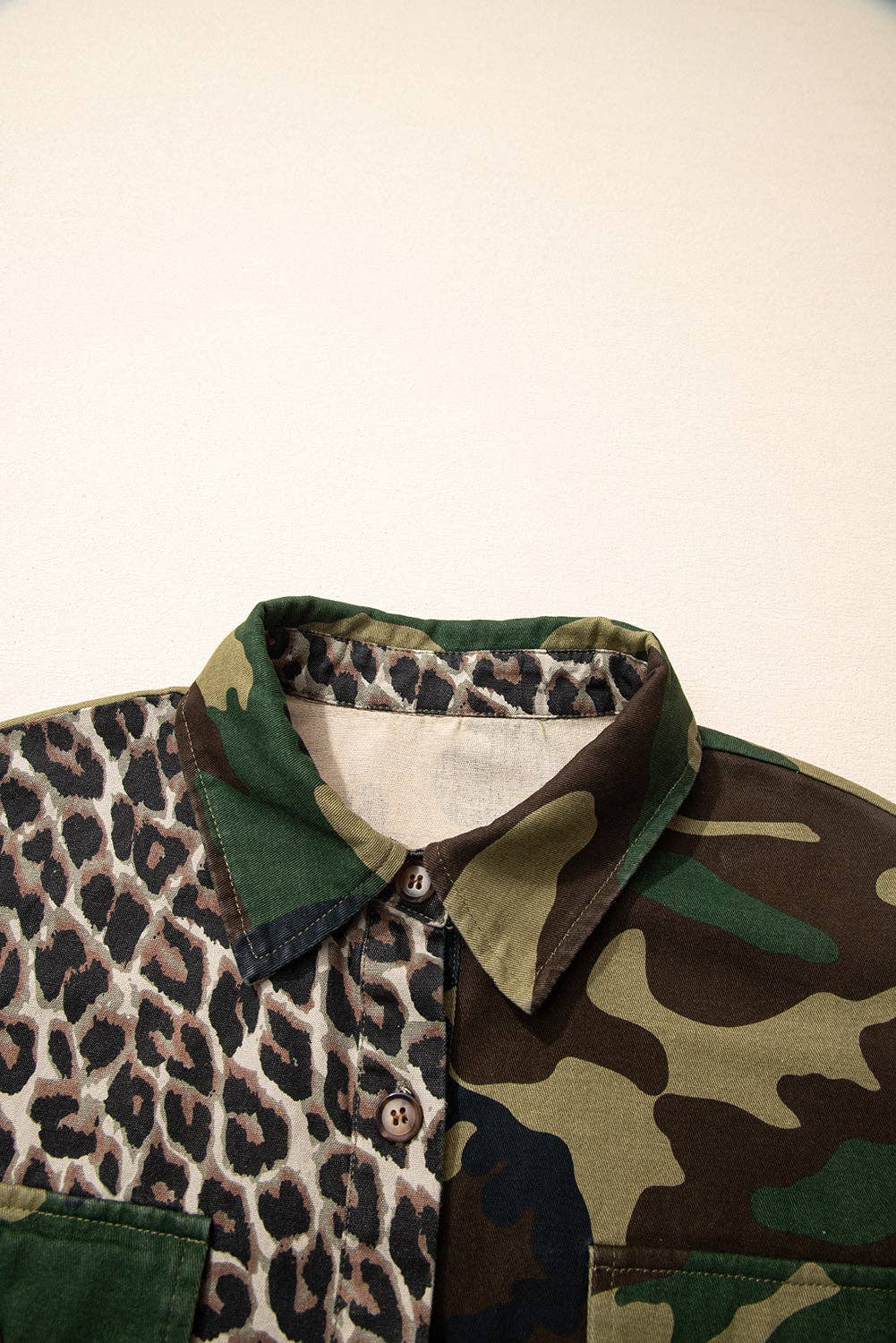 Brown Leopard Camo Patchwork Oversized Shacket for wholesale on Faire7