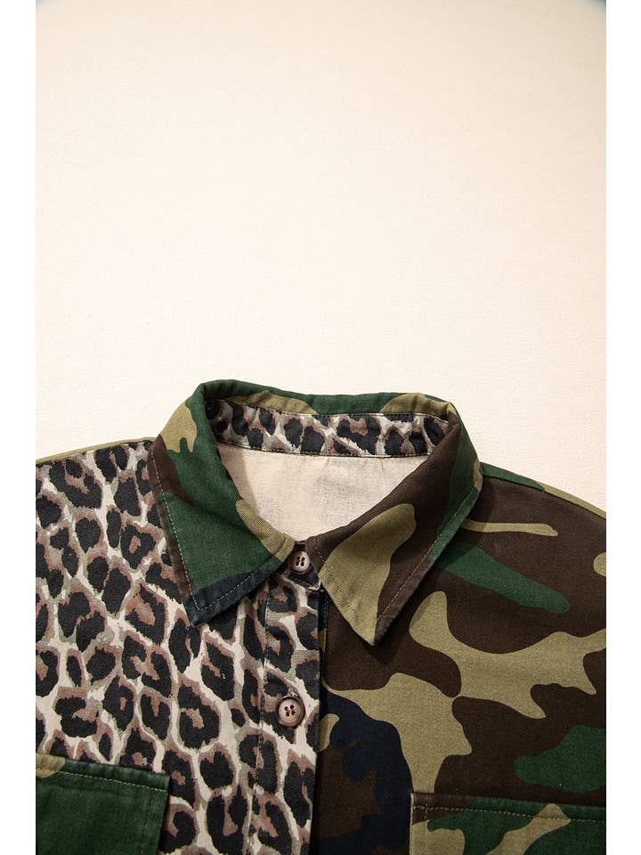 Brown Leopard Camo Patchwork Oversized Shacket for wholesale on Faire7
