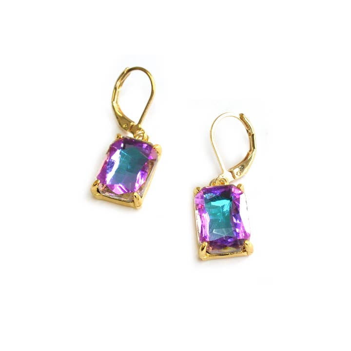 StarryNYC - Wholesale Dangle Earrings - Square Glass Beads Dangle Lever Back Drop Earrings 7