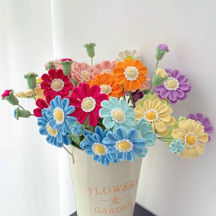 Flor de Zínia em croché, Presentes feitos à mão para qualquer ocasião por atacado de Lilyrosy(Duty free)