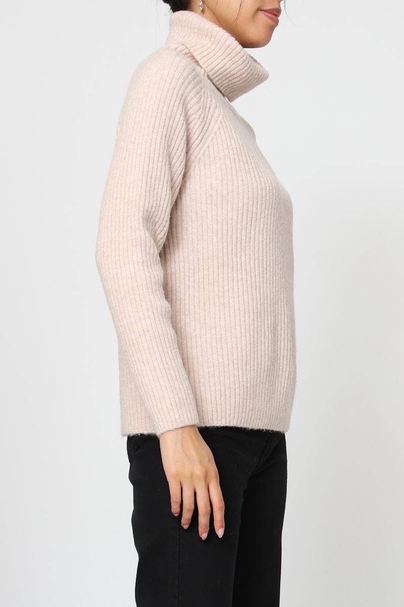 DIX-ONZE - Vente Pull en maille – femme - Pull Maille Côtelée – Col Roulé & Manches Longues1