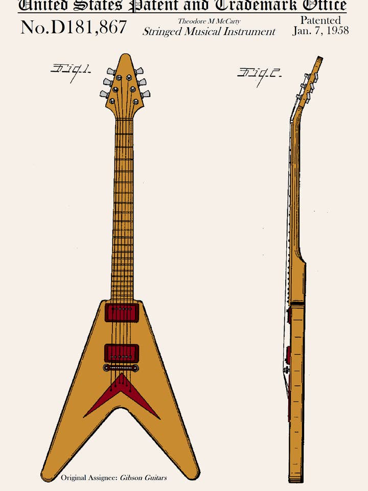 Stringed Musical Instrument Greeting Card - Flying V Guitar for wholesale by PATENT PRESS GREETING CARDS