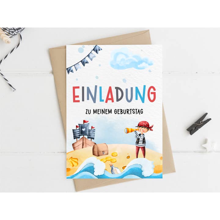 Festa di compleanno per bambini con invito pirata - caccia al tesoro dei pirati per la vendita all'ingrosso da parte di MojiTags