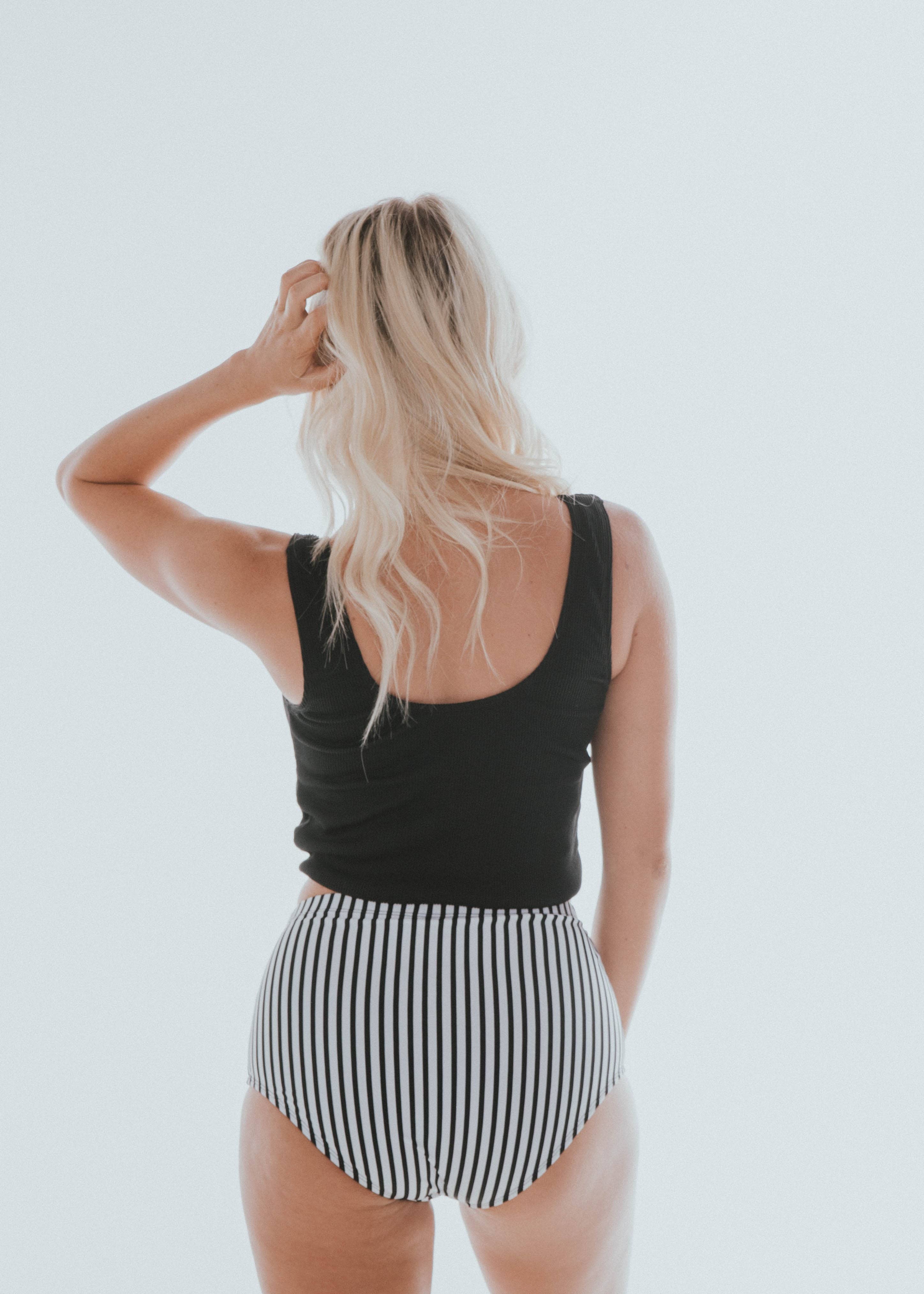 Women's Knotted Black Rib Knit Tankini Top for wholesale on Faire1