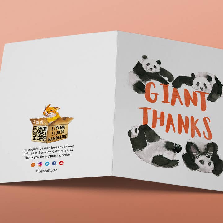 Liyana Studio - Wholesale Thank You Card - Giant Panda Thanks - Funny Thank You Card