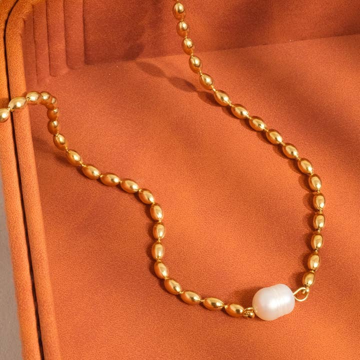 Vigne 18K Gold Non-Tarnish Pearl Ball Chain Necklace for wholesale on Faire