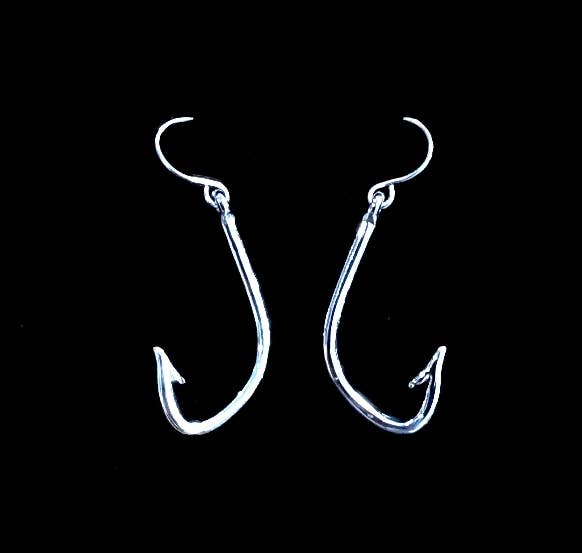 0011 PREMIERE - Wholesale Dangle Earrings - FR2561 Silver 3D Barbed Hook, Fishing Hook Metal Earrings2