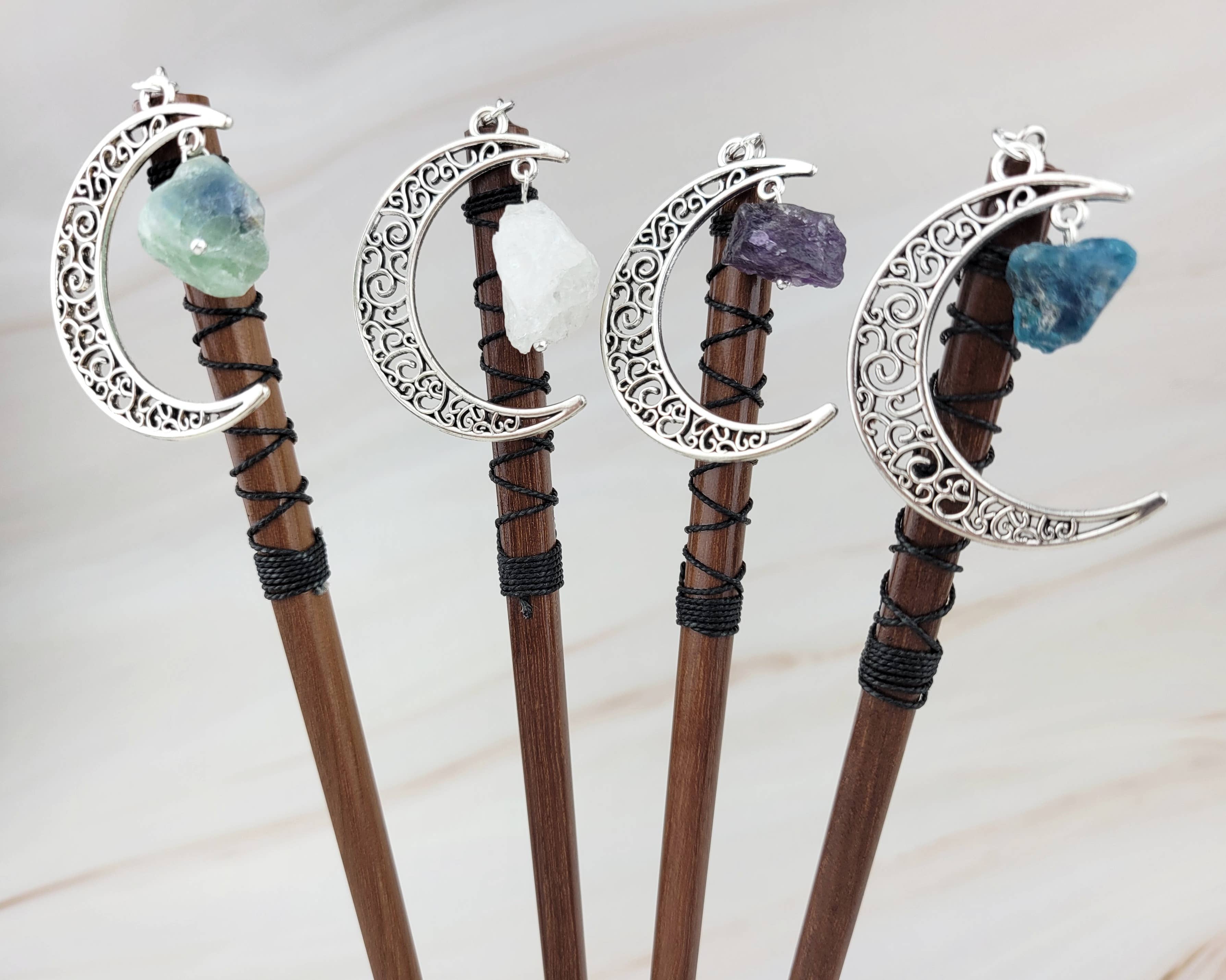 WonderLight Jewelry - Vendita all'ingrosso Forcine per capelli - Bastoncini per capelli Gemstone Moon - Moon/Wisdom2