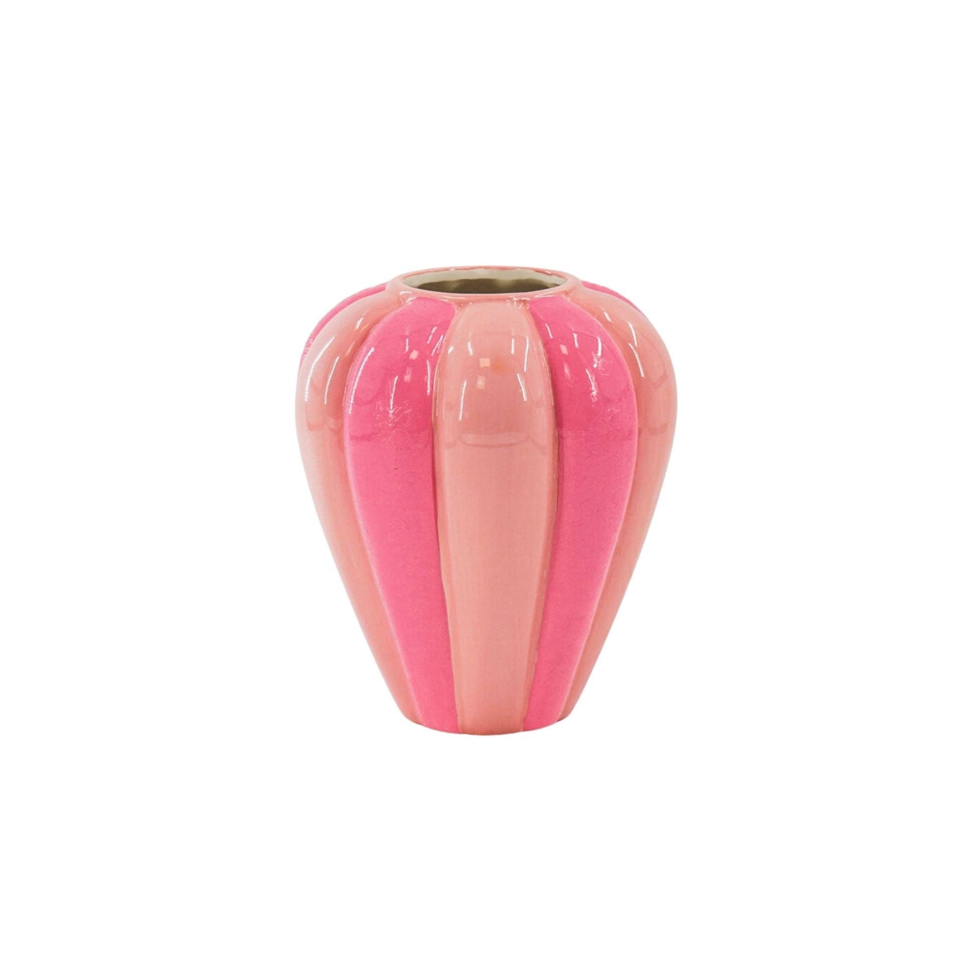 Housevitamin bv - Wholesale Vase - Flower Vase- Swirl Vase-Ceramic- Neon Pink/ Light Pink- 20x20x21,5 cm