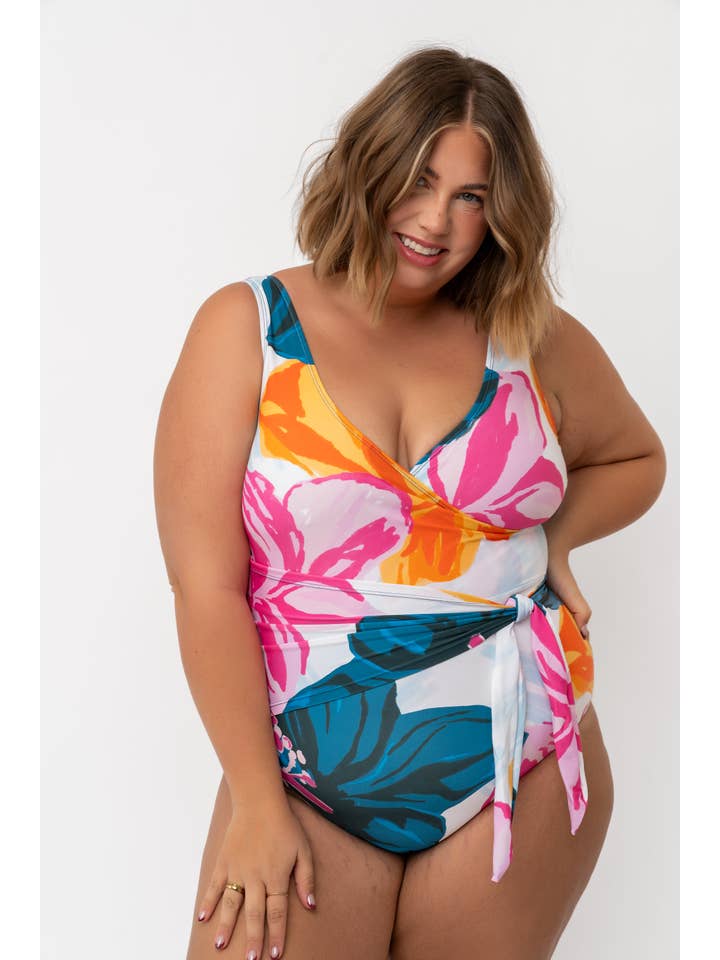 Coral Reef Swim - Wholesale One Piece Swimsuit - Women's - Floral Fusion Wrap Front One Piece11