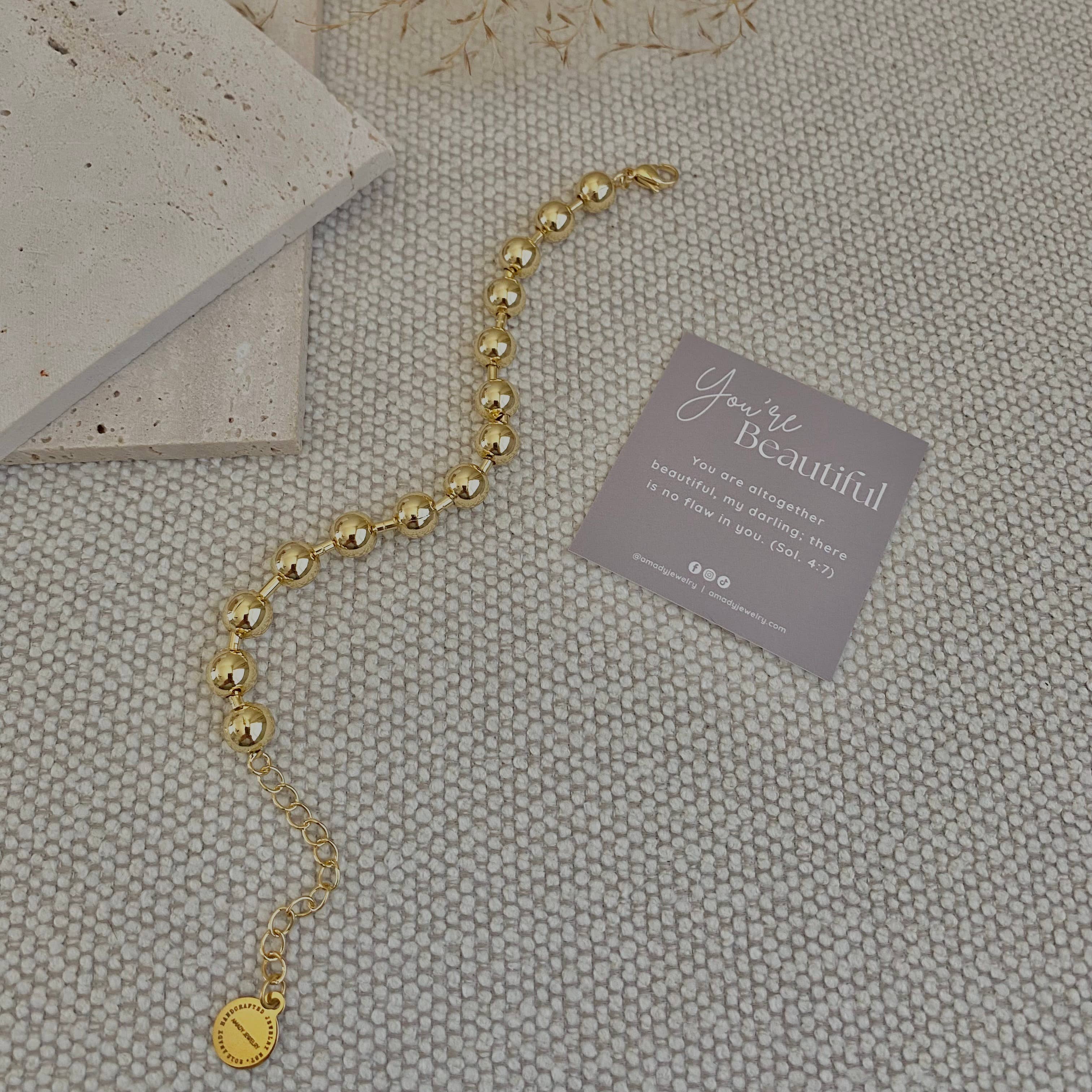 Amady Jewelry - Wholesale Link & Chain Bracelet - Military Satellite Chain Beaded Bracelet 18k Gold Filled4