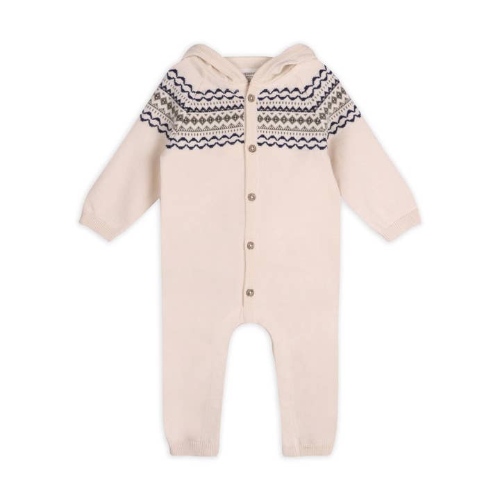 Fair Isle Jacquard Sweater Knit Baby Hooded Jumpsuit for wholesale by Viverano Organics