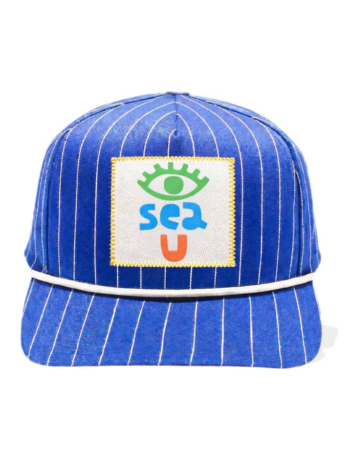 Boné às riscas com patch bordado "I Sea You" por atacado de Cabana Club California