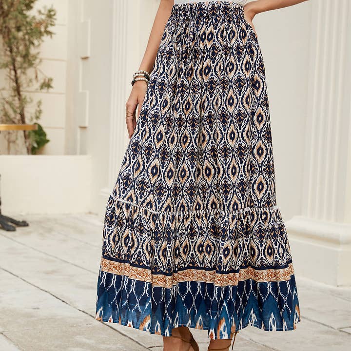 UNISHE – Großhandel Rock – Damen – Sommerliche Boho-Midirock mit Blumenmuster für den Strand ZK26748