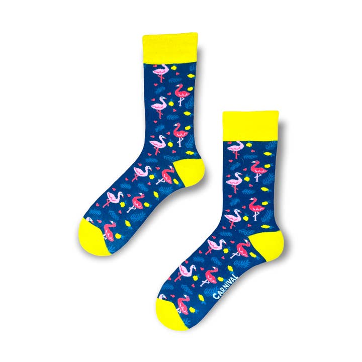 Nyhetsstrumpor för män och kvinnor | Mönstrade strumpor Unisex | Funky Socks | Roliga färgglada dumma bomullsstrumpor | Bästa roliga galna glada gåvor för män och kvinnor | Carnival Flamingo | Par för wholesale av Carnival Socks