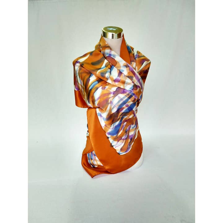 CONCHA BLANCH - Vente Écharpe – femme - Grande écharpe en soie multicolore peinte à la main de luxe