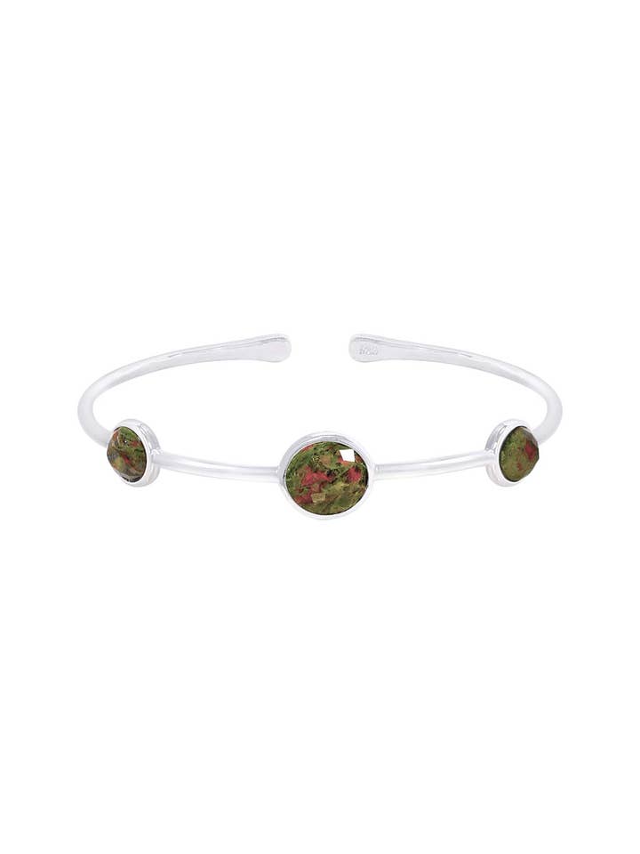 Unakite Cuff Bracelet In Silver - SF for wholesale by Zoey Simmons