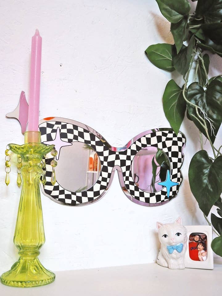 70-tals Svartvita Rutiga Solglasögon för wholesale av Printed Weird