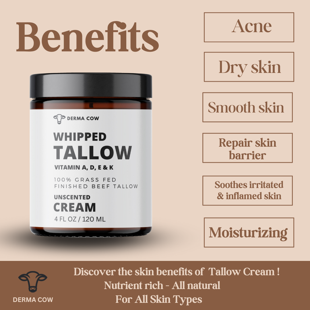 Derma Cow - Wholesale Body Cream/Lotion - Whipped Tallow Cream ,100% Grass Fed Beef Tallow Cream1