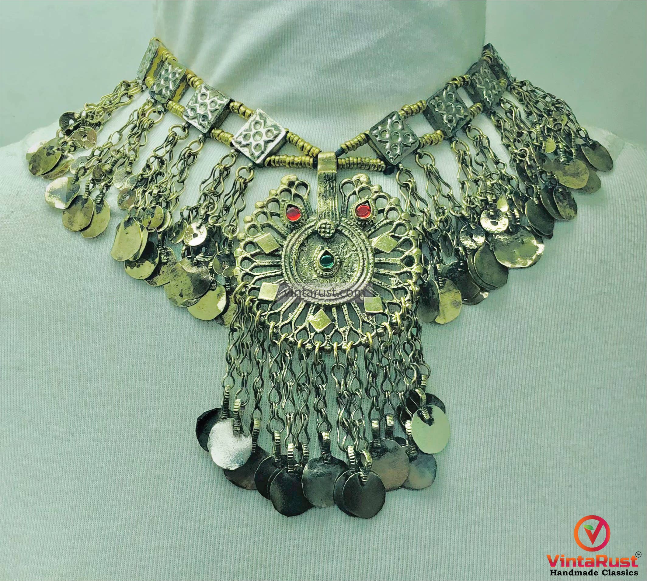 vintarust - Wholesale Bib Necklace - Statement Kuchi Necklace, Authentic Afghan Gypsy Necklace