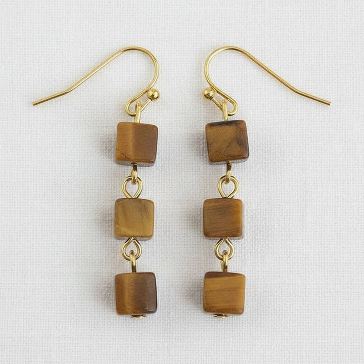 Geometric Tiger Eye Stone Drop Earrings for wholesale by Ellemadera