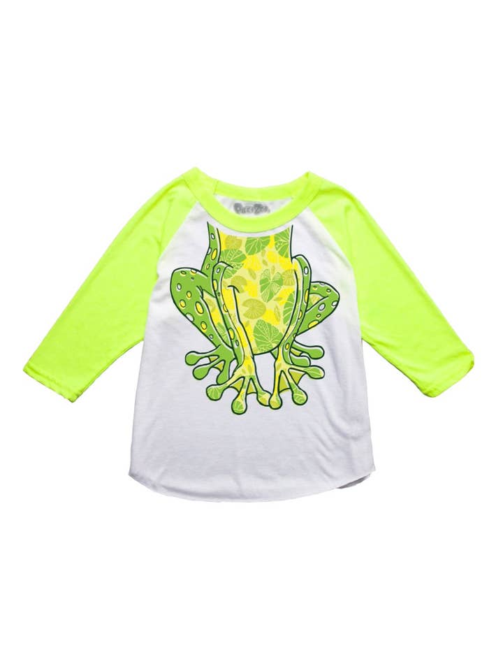 Grenouille raglan éducative pour tout-petits en blanc/jaune fluo pour la vente par Peek-A-Zoo