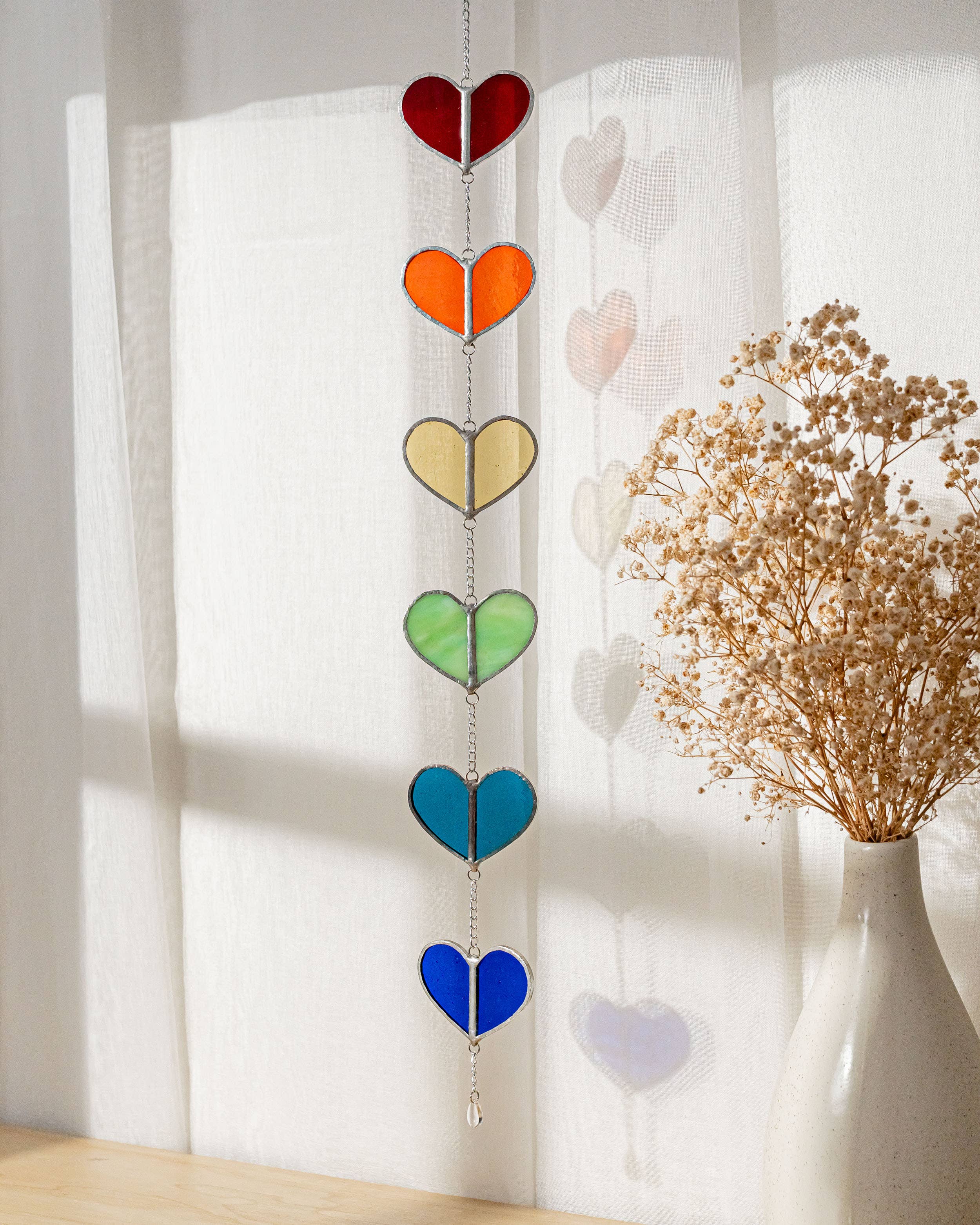 MondoBellissimo - Vendita all'ingrosso Bandierine/Ghirlande - Ghirlanda a cuore in vetro colorato F224