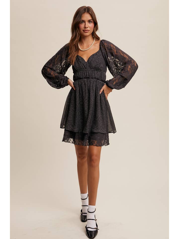 Listicle - Wholesale Dress - Women's - Floral Lace Dress with Layered Detail LD14557